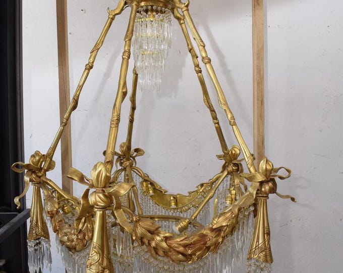 Vintage Viennese Crystal Chandelier - Bronze Palace Style - 57"