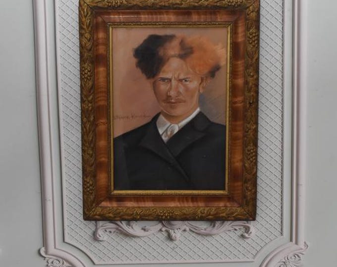 Antique Pastel Portrait Painting: Ignacy Jan Paderewski, Polish Art (1930, Signed, Under Glass)