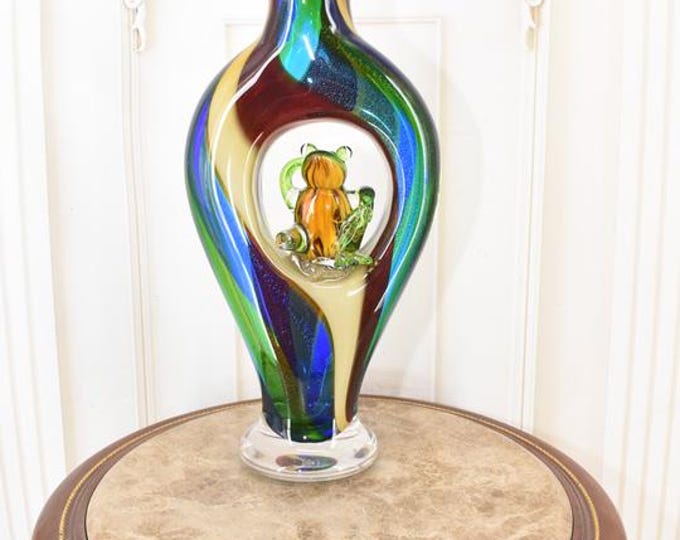 Large Murano Style Vase: Italian Handcrafted Glass Frog Flower Pot