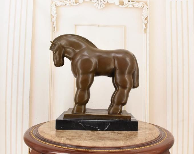 Fernando Botero Style Bronze Horse Statue - Modern Abstract Art