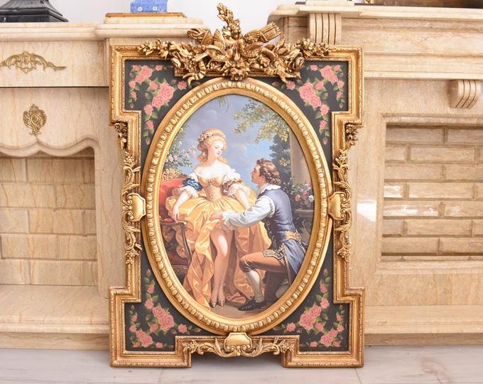 Vintage Aristocracy Painting – Framed French Style Noble Scene Wall Art
