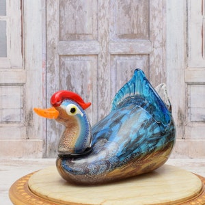 Large Amazing Duck Female Murano Style - Blue Duck - Handmade Glass - Vintage Italian Glass - Venetian Sculpture -  Gift for Wedding