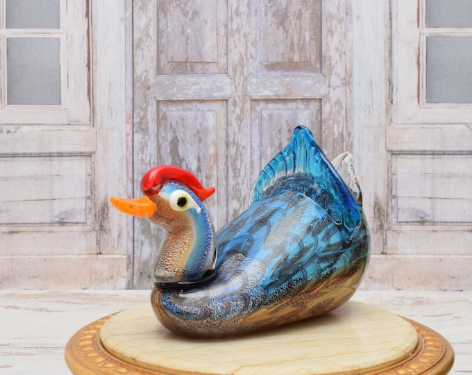 Large Amazing Duck Female Murano Style - Blue Duck - Handmade Glass - Vintage Italian Glass - Venetian Sculpture -  Gift for Wedding