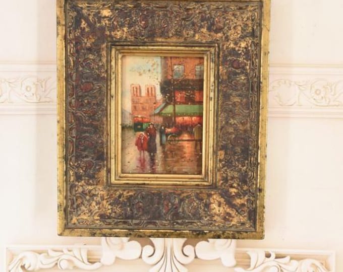 Antique Paris Street Painting with Golden Frame - Vintage Art