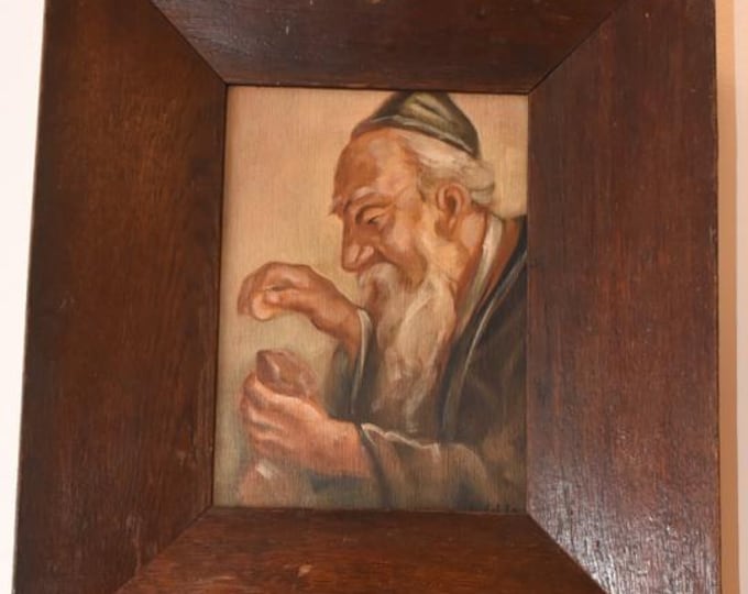 Antique Jewish Painting Signed | Jew with Gold Coins | Old Oil on Canvas | Vintage Wall Art | Judaica Home Decor