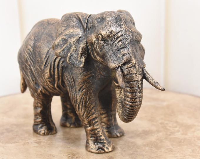 Vintage Cast Iron Elephant Statue: Home Decor Figurine (6.299x8.661 inches)