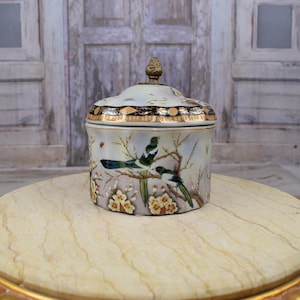Box Porcelain - Gilded Painted Porcelain Casket Flower and Bird Flowers Ornaments Art Nouveau - Vintage Gift for Wedding - Home Decor