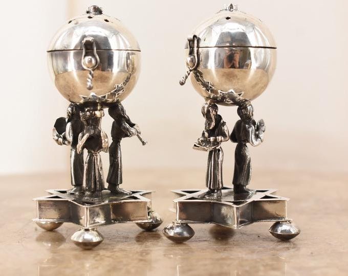 Pair of Jewish Silver 84 Spice Containers – Besamim for Havdalah – Figural Judaica in Tsarist Style