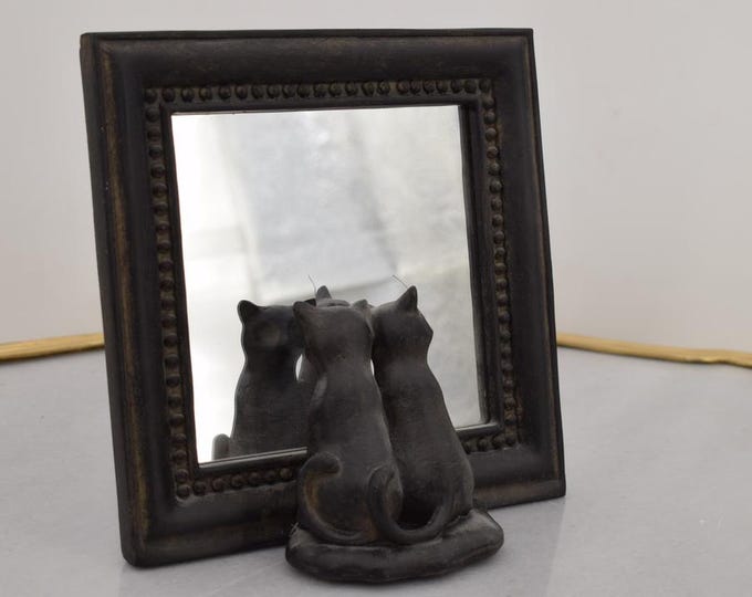 Black Standing Mirror with Cats – Crystal Glass Decorative Mirror – Two Cats Looking In – Unique Animal-Inspired Home Decor