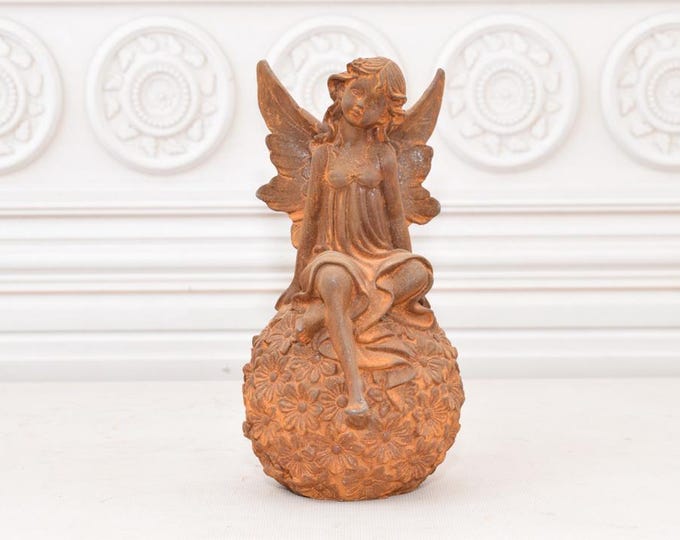 Thumbelina Sitting on a Ball - Rustic Garden Sculpture - Cast Iron Angel Sculpture - Solid and Heavy Home and Garden Decoration - Gift Idea