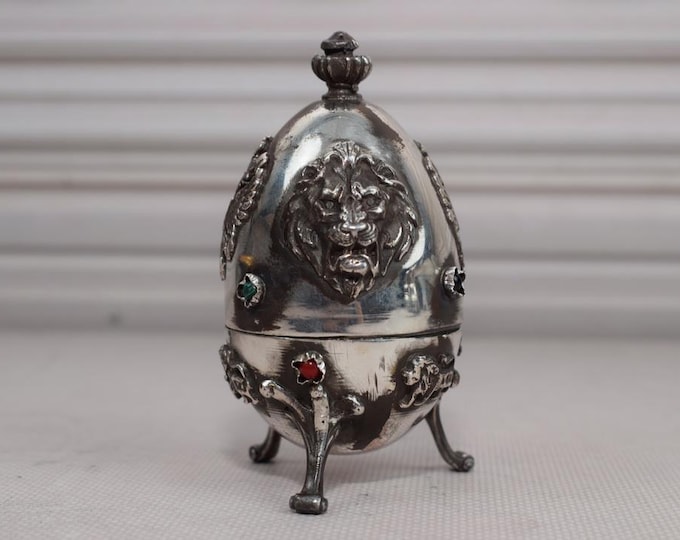 Tsar Silver Egg - Sterling Silver 84 - Antique Silver Box Imperial Russia 84 - Russian Eagles - Amazing Gift for Collector