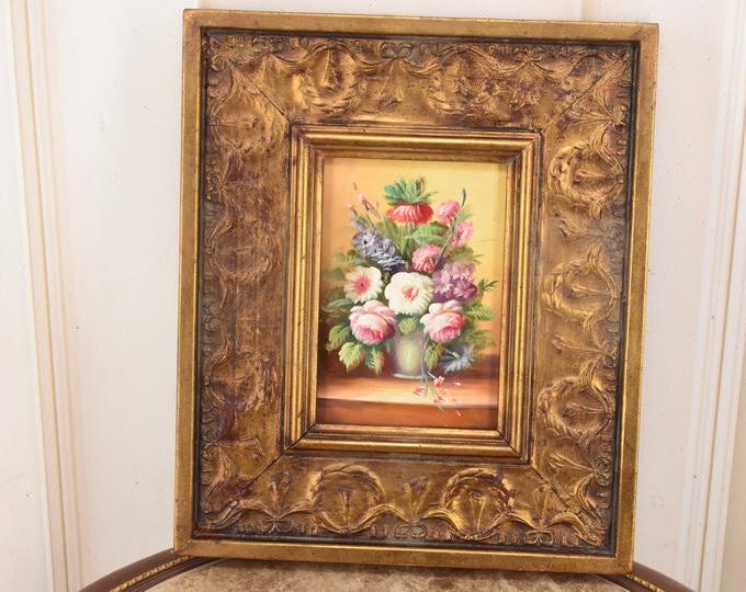 Vintage Floral Oil Painting – European Still Life Vase Art
