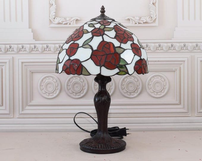 Tiffany Desk Lamp - Office Lamp Tiffany Style - Table Lamp Roses Glass Motif - Bedside Lamp - Home Decor - Gift for Birthday, Office, Boss