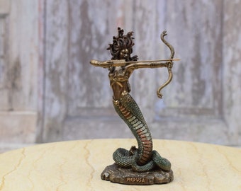 Handmade Medusa Sculpture with Bow: Ancient Greek Goddess Figurine