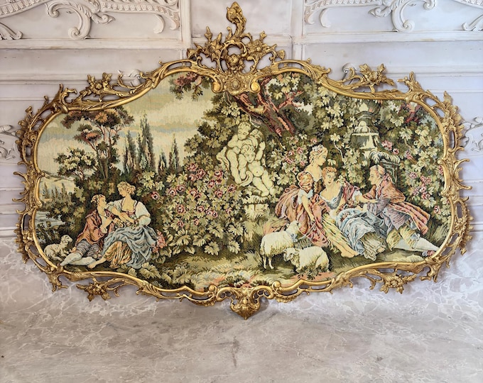Antique French Gobelin Tapestry – Bronze Frame Landscape Wall Art