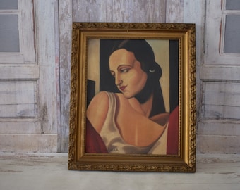 Gemälde im Tamara De Lempicka-Stil – modernistisches Porträt – handgefertigtes Art-Deco-Gemälde – Wanddekoration – Wohndekoration – Geschenk zur Hochzeit
