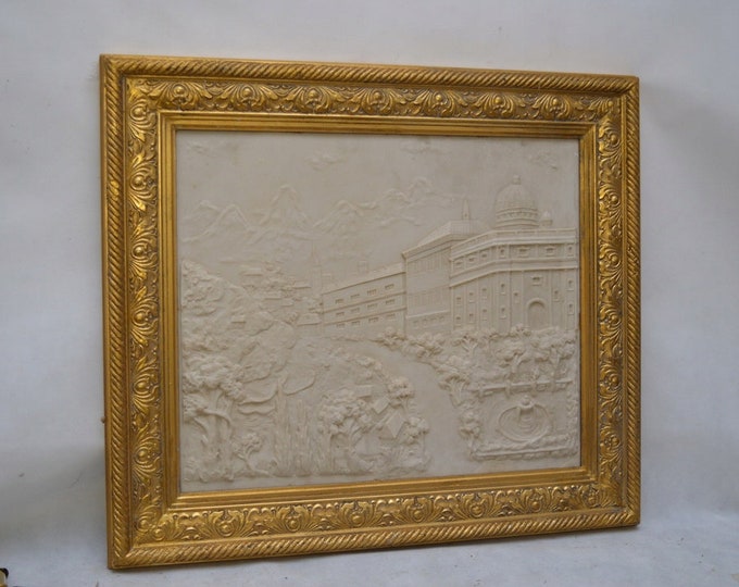 Painting Alabaster with Gold Frame - Venice Painting - Elegant Wall Decor - Stone Painting Antique City - Italian Painting Wall Art