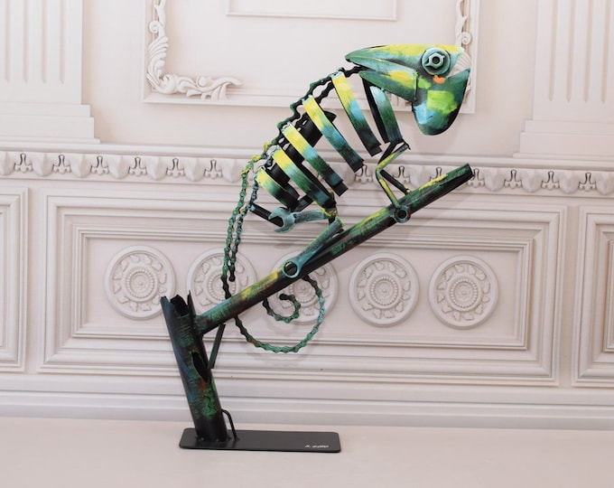 Unique Abstract Chameleon Statue - N. Gabo Metal Art Chameleon - Modernist Trophy - Handmade Unique Abstract Figure - Home Decor - Gift Idea