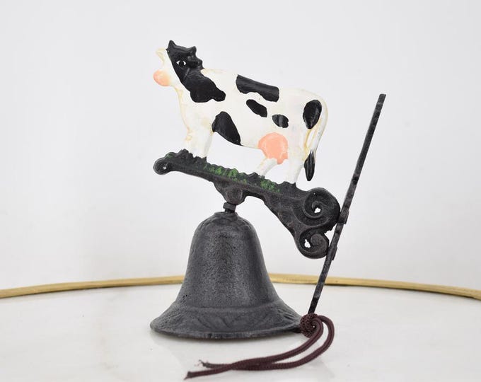 Vintage Cast Iron Cow Bell – Rustic Farmhouse Decor – Country Style Bell with Cow – Cottagecore Gift – Barn Wall Hanging