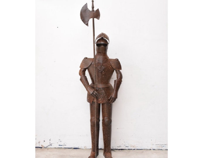Large Knight Armor with Halberd - Metal Statue Knight Palace - Warrior Armored Sculpture - Vintage Castle Statue - Gift Idea