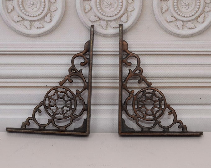 Decorative Hooks for Wall Ledges - Pair Cast Iron Shelf Brackets - Rustic Home and Garden Decor - Solid and Stable - Wall Bookshelf Support