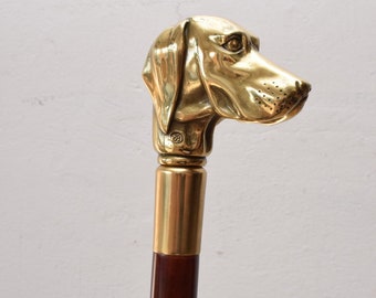 Bronze Greyhound Walking Stick: Vintage Gilded Wooden Cane