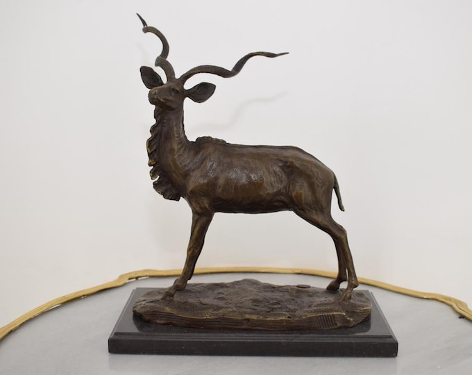 Majestic Bronze Antelope Sculpture – French Art on Marble Base – Elegant Home & Garden Decor – Unique Collectible Statue