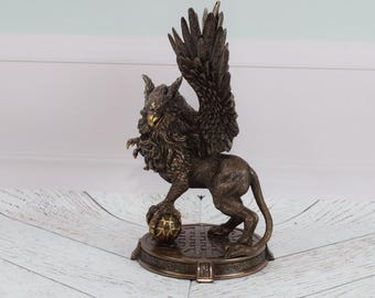 Handcrafted Bronze Griffin Statue: Mythical Lion with Eagle Head