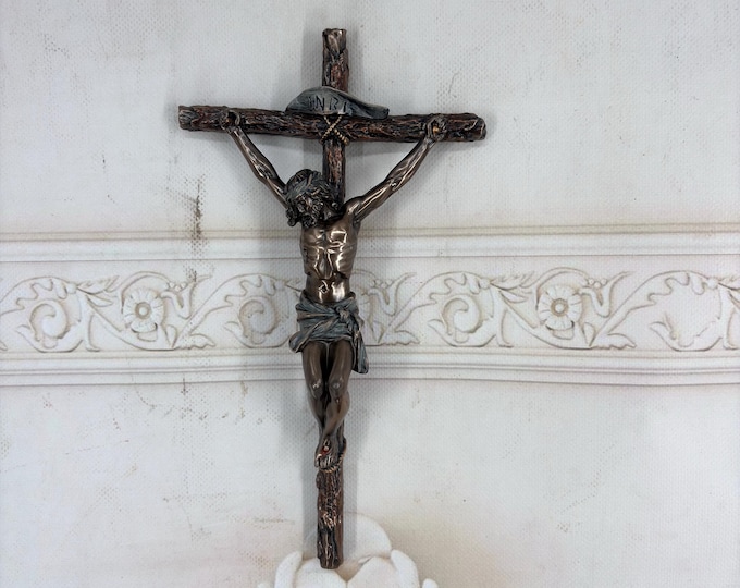 Bronze-Coated Jesus Christ Wall Cross – Composite Religious Decor