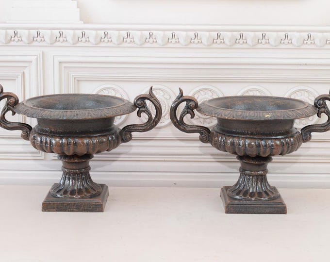 2 x Cast Iron Flower Pot - Brown Garden Vase - Cast Iron Garden Decoration - Planters Art Nouveau Style - Home and Garden Decor Gift Idea