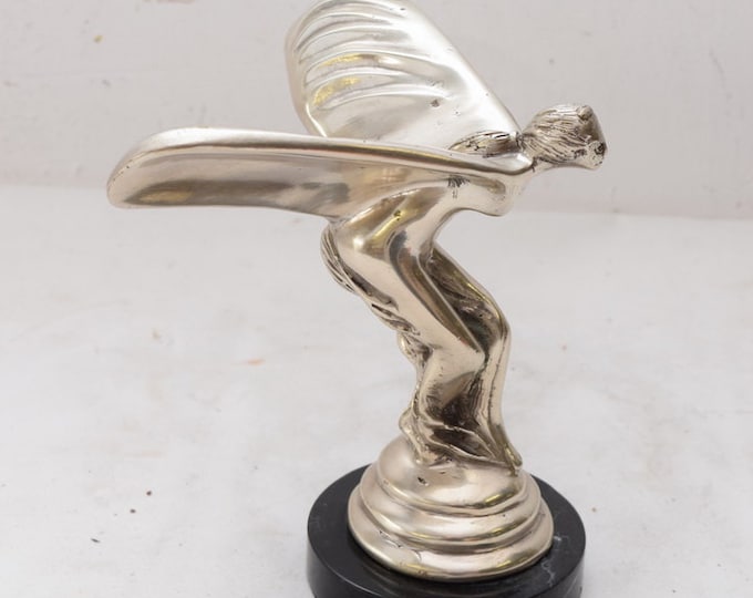Spirit of Ecstasy Bronze Statue on Marble Base - Silver Bronze Unique Art Work Sculpture -