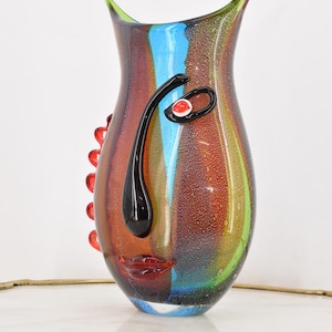 Colorful face glass vase - Italy vase murano style flower pot - hand made Venetian Glass - face vase