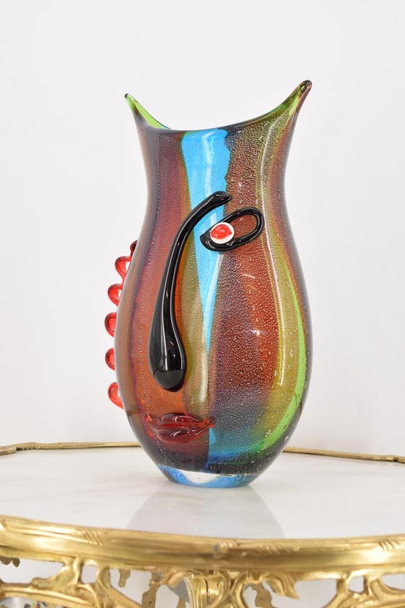 Vase En Verre Soufflé Main Style Murano – Hauteur 12 Cm, Multicolore, Artisanal Italien