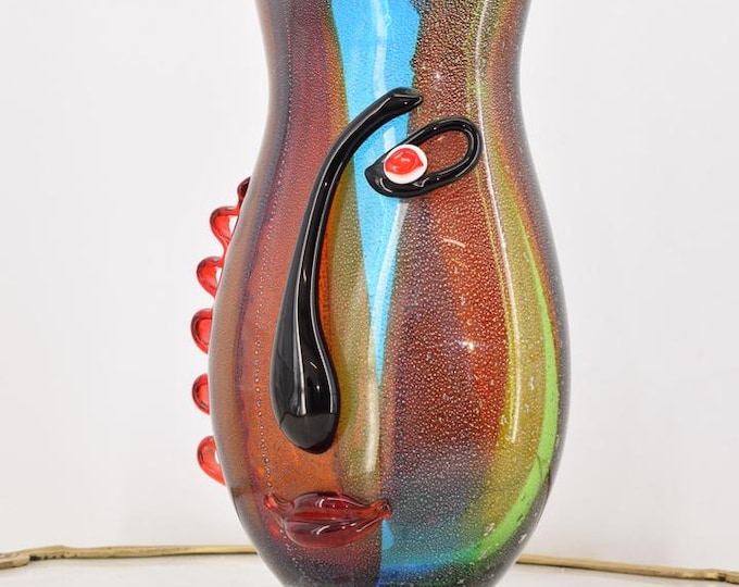 Colorful face glass vase - Italy vase murano style flower pot - hand made Venetian Glass - face vase
