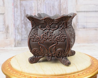 Art Nouveau Cast Iron Flower Pot: Brown Garden Vase