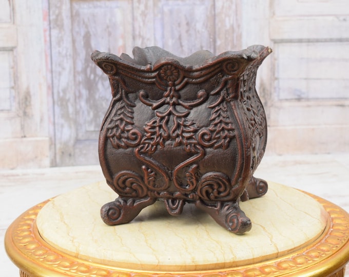 Amazing Cast Iron Flower Pot - Brown Garden Vase - Cast Iron Garden Decoration - Heavy and Solid - Planters Art Nouveau Style - Garden Decor