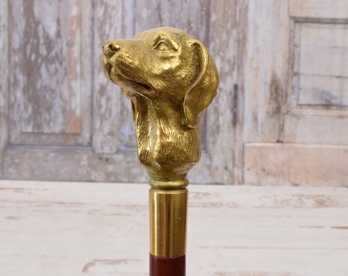Vintage Greyhound Dog Walking Stick – Gilded Bronze Handle Cane