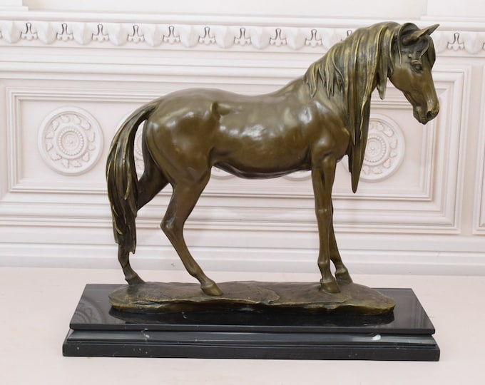 Bronze Statue Horse on Marble Base - Horse Sculpture - Exclusive Gift - Foundry Mark - Home Decor - Elegant Gift Idea for Wedding, Birthday
