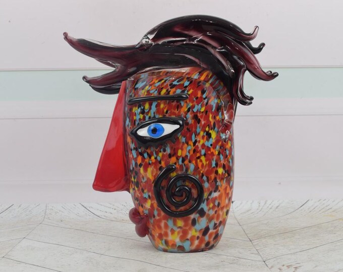 Amazing Vase Murano Glass - Orange Vase Face Murano Style - Colorful Figurine - Richly Decorated - Italian Luxury Glass - Home Decor Gift