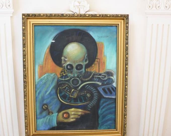 Beksinski-Style Steampunk Monster Pastel Art | Dark Surreal Decor