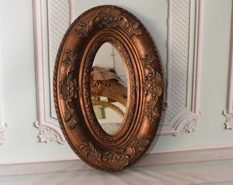 Vintage French Oval Mirror – Old Gold Decorative Frame