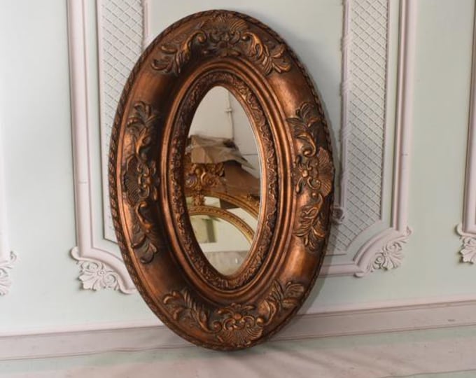 Vintage French Oval Mirror – Old Gold Decorative Frame