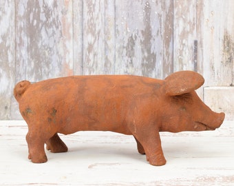 Cast Iron Pig Figurine: Rustic Home and Garden Sculpture