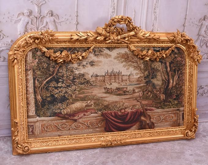 Vintage French Military Tapestry – Palace Guard in Baroque Frame