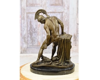 Statuette unique ! Achille - mythologie du gladiateur - sculpture en bronze sur socle en marbre - figure romaine mythologique - décoration d'intérieur - idée cadeau