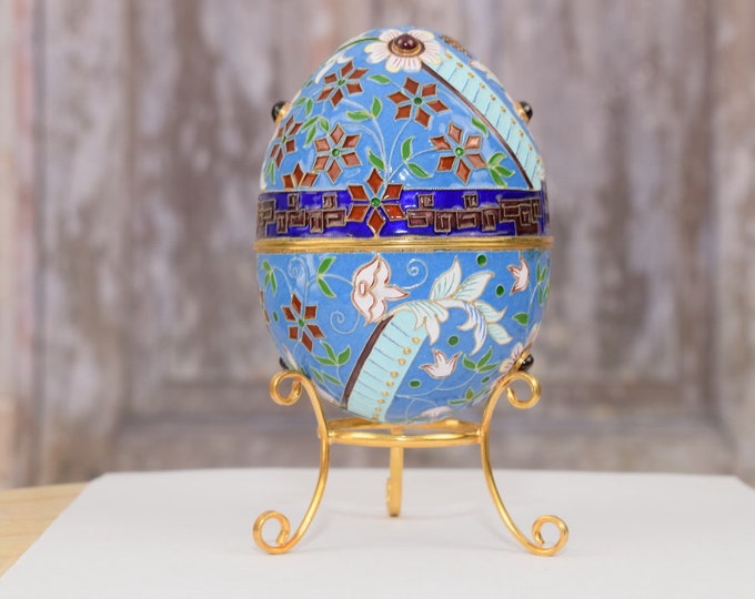 Wonderful Blue Silver Sterling Egg - Handmade Enamel Egg - Luxurious Gilded Silver Collector Item - Home Decor - Gift Idea