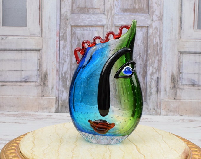 Handcrafted Colorful Vase Murano Glass - Comical Vase Face Murano Style - Unique Figurine - Heavy Glass - Italian Luxury Glass - Home Decor