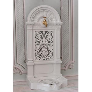 Vintage Aluminum Wall Fountain with Brass Faucet - Garden Patio Decor