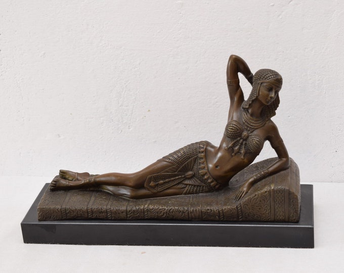 Lying Egyptian Dancer - Bronze Woman Figurine - Sculpture Dancer Art Deco Style - Luxury Gift -