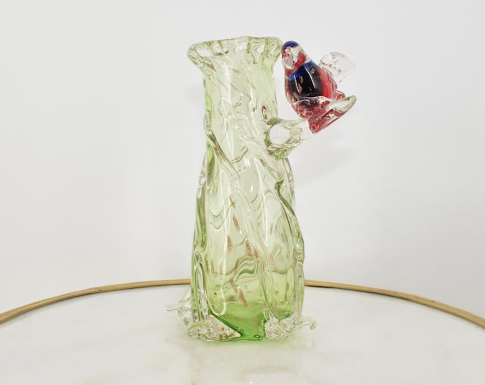 Vintage Vase Murano Glass - Flower Vase Murano Style - Bird Figurine - Richly Decorated - Italian Luxury Glass - Home Decor Gift